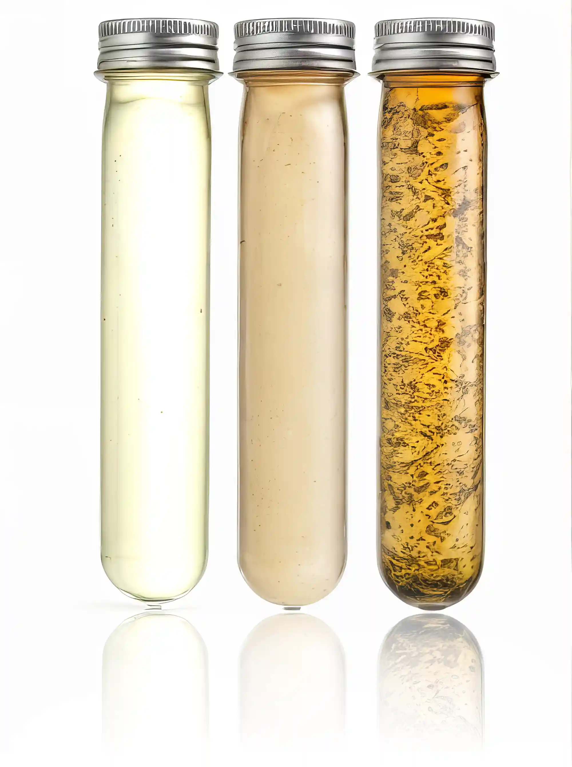 Contaminated diesel fuel next to clean diesel fuel